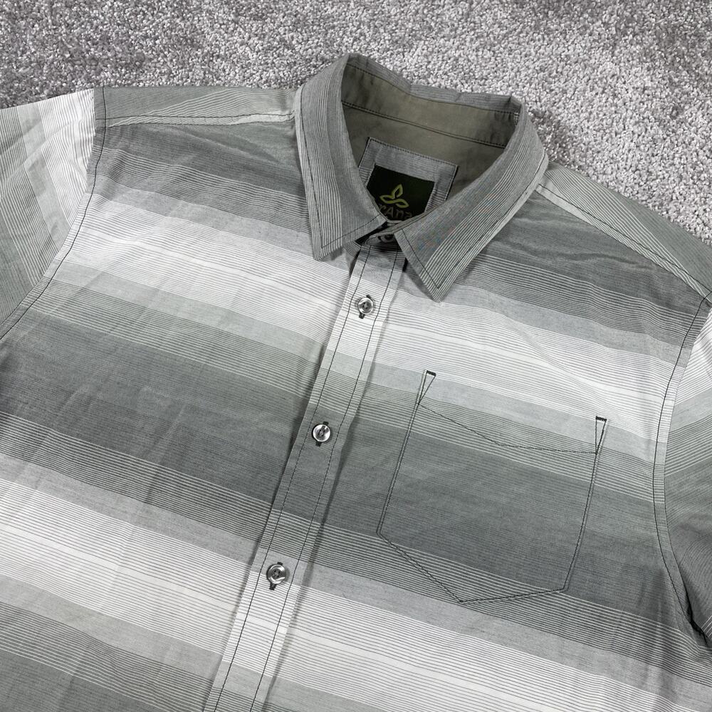 Prana Button‎ Up Shirt Mens Medium Organic Cotton Blend Sustainable Short Sleeve